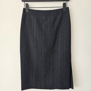 New RK Black Pinstripe Polyester Wool Blend Zipper Lined Pencil Skirt 0